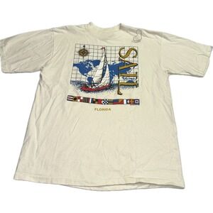 Sail Florida Vintage 90's White Single Stitch T-Shirt Tee Men's L Graphic‎ Shirt